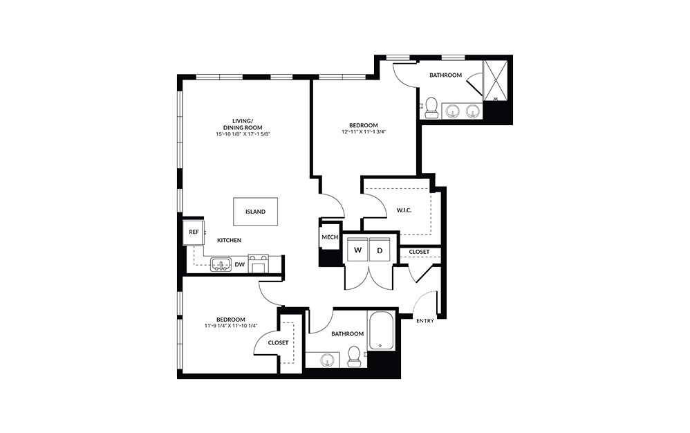 B4 - 2 bedroom floorplan layout with 2 baths and 1286 square feet.