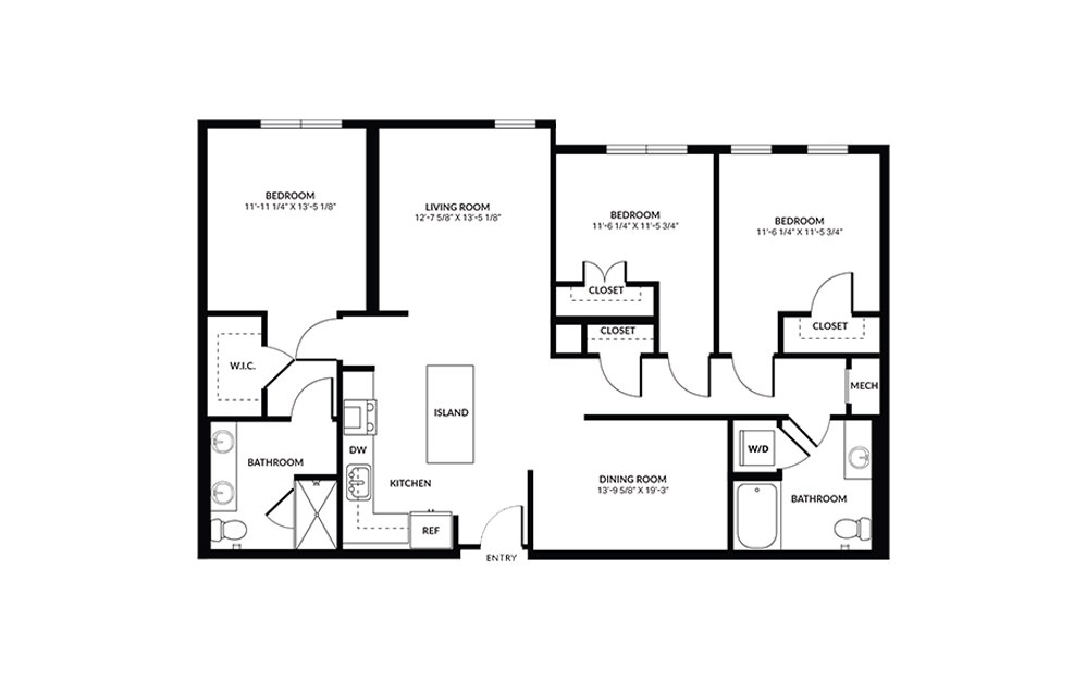 C2 - 3 bedroom floorplan layout with 2 baths and 1553 square feet.