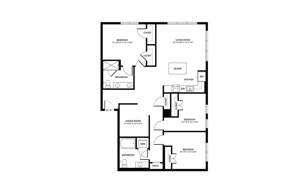 C3 - 3 bedroom floorplan layout with 2 baths and 1560 square feet.