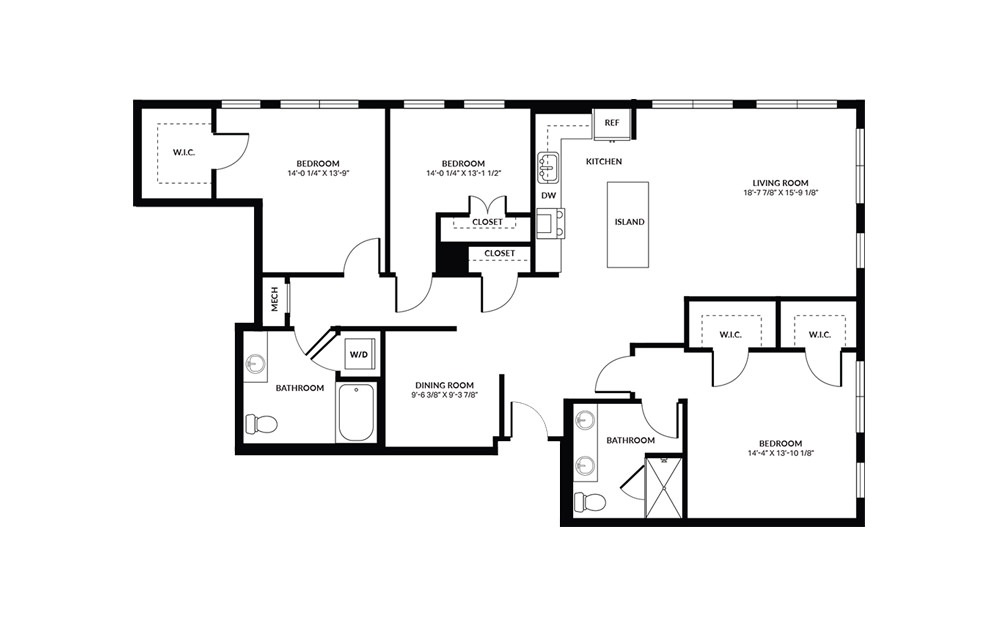 C5 - 3 bedroom floorplan layout with 2 baths and 1734 square feet.