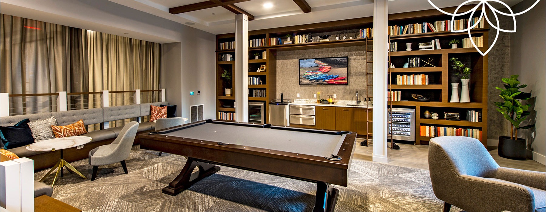 resident lounge with pool table and tv